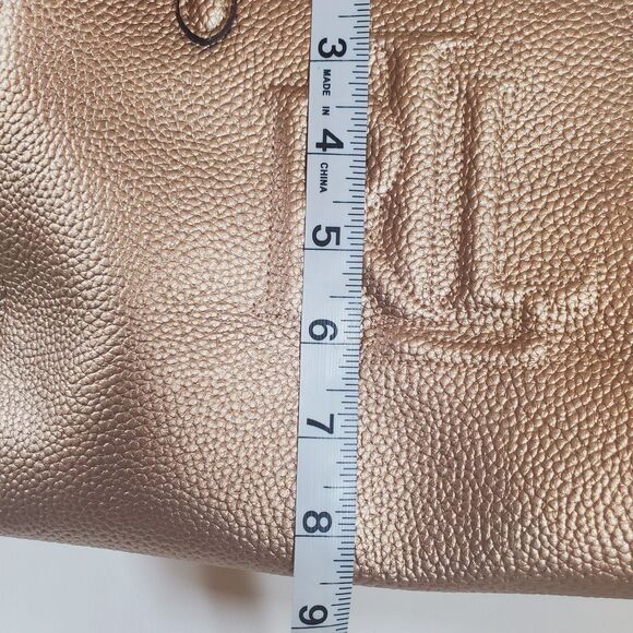 Ralph Lauren Gold Leather Bag Double Handle Medium Satchel Shoulder Strap - Picture 11 of 14